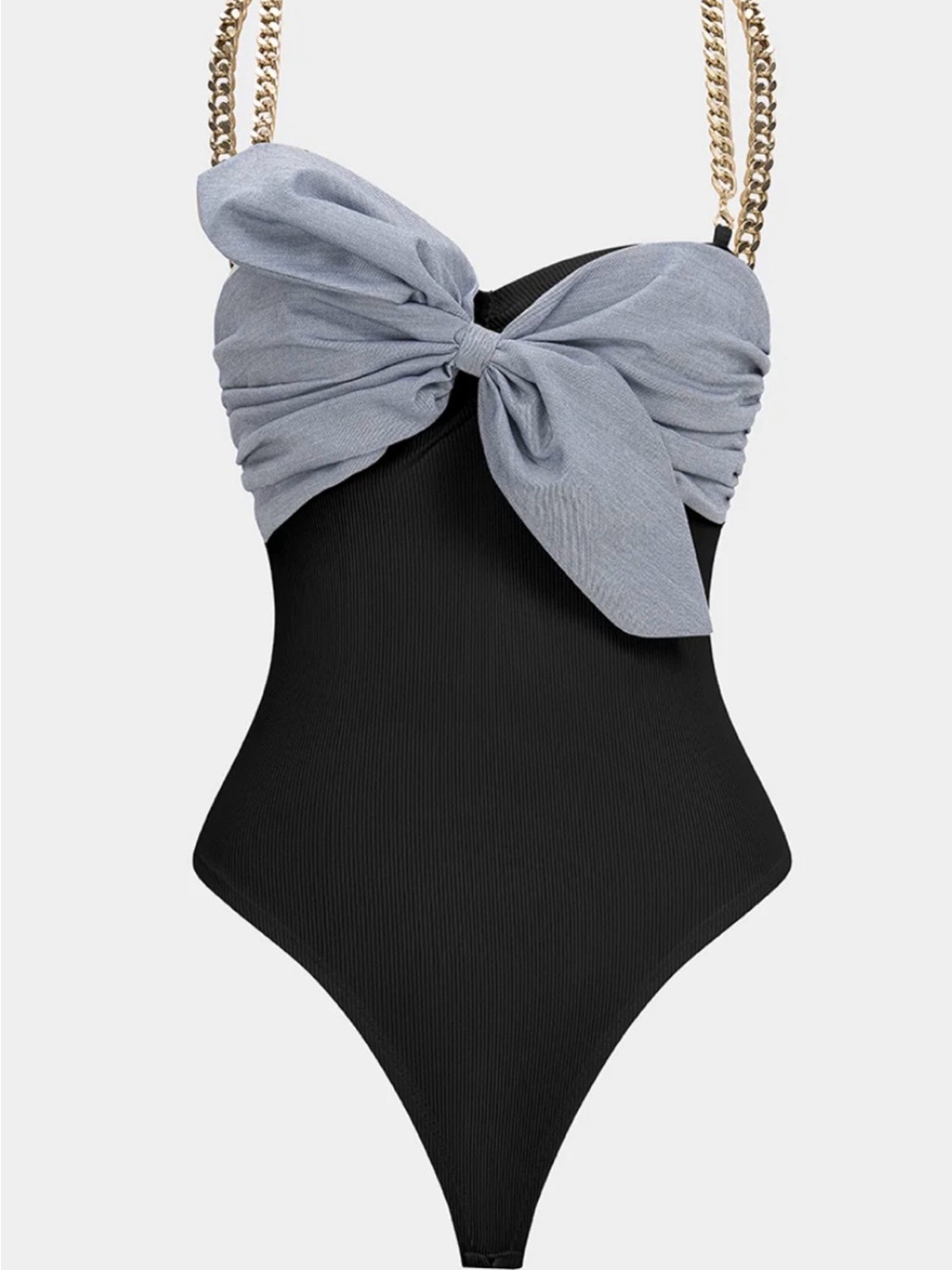 Kids One-Piece Swimsuit with Gray Bow and Black Body
